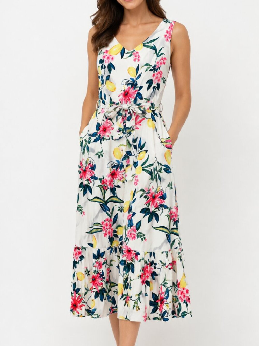 RSVP by Talbots Lemon Print Midi Brunch Dress Sleeveless Size 4